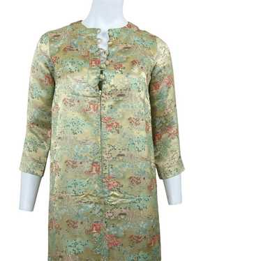 Vintage Traditional Silk Midi Dress S Gold Cheong… - image 1