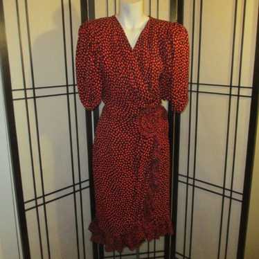 vintage Albert Nipon mock wrap silk polka dot ruf… - image 1