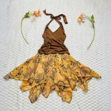 Y2K Vintage Brown Fairy Halter Dress