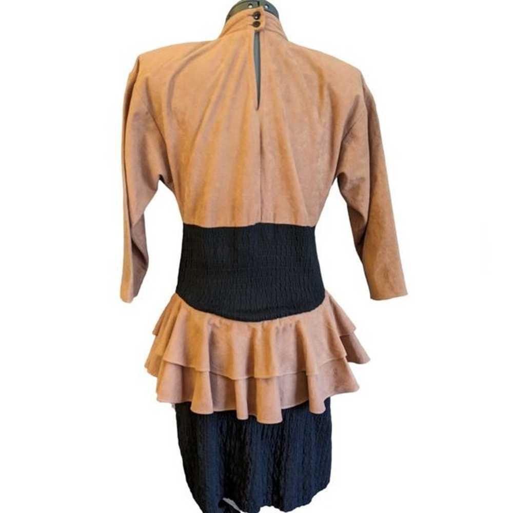 Vintage 80s brown dress with black leather details - image 5