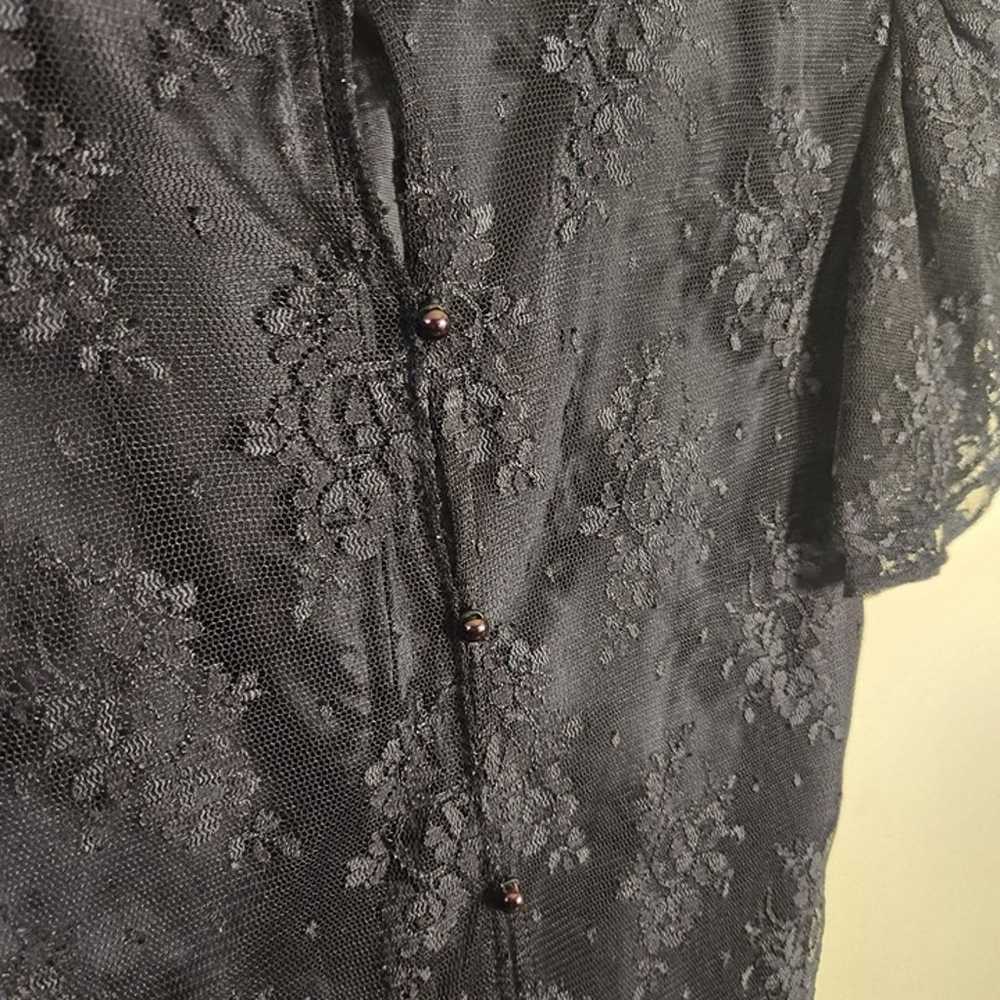 Vintage 80s Black Lace Midi Dress Barbara Chodos … - image 5