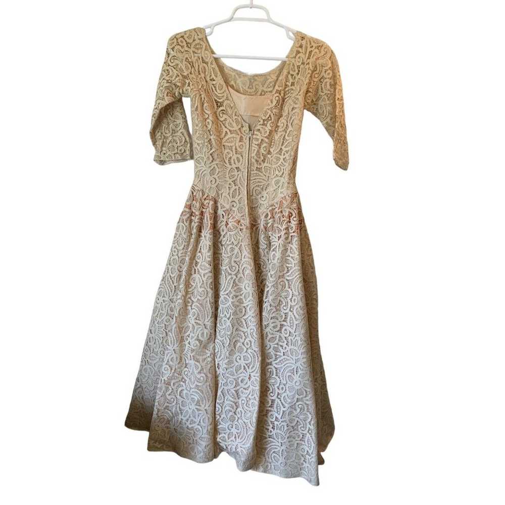 Vintage 1950's 50s Beige Lace Wedding Prom Party … - image 6