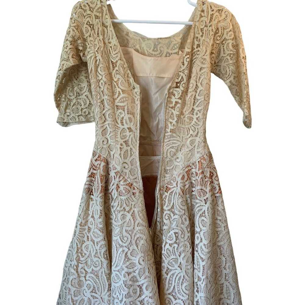 Vintage 1950's 50s Beige Lace Wedding Prom Party … - image 8