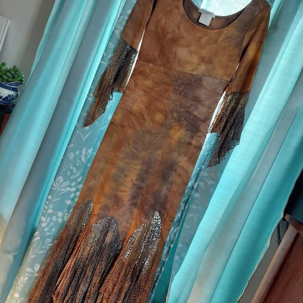 Casadei tie dye Boho dress with crochet trim on s… - image 2