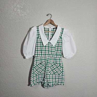 Zara Green/White Cotton Tweed Romper