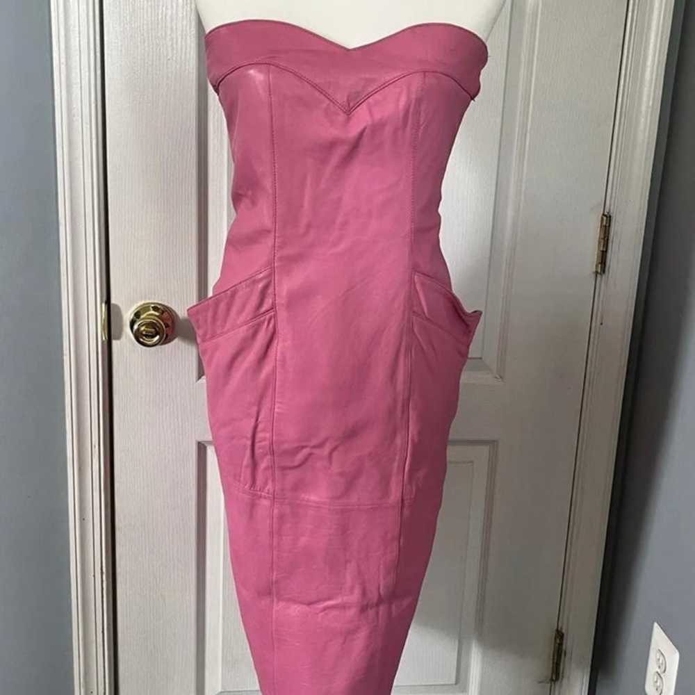 Vintage 80s Barbie pink leather dress genuine vin… - image 1