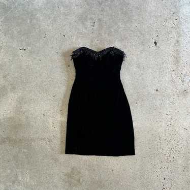 Vintage black velvet strapless mini dress