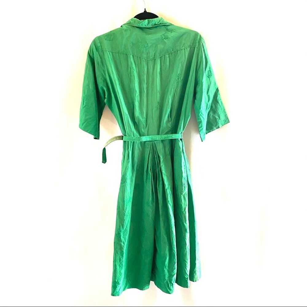 Vintage Green 100% Silk Flare Dress 6 - image 3