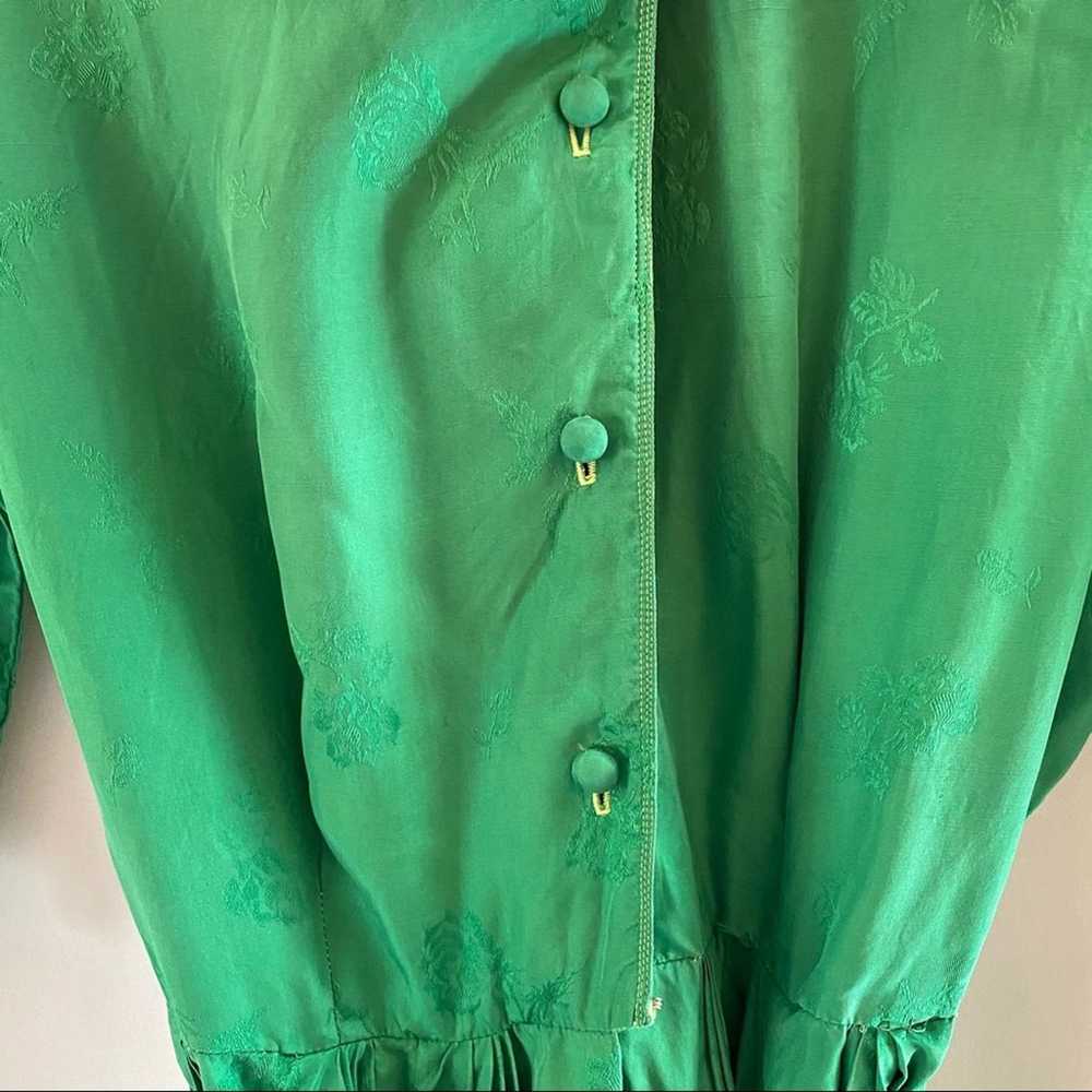 Vintage Green 100% Silk Flare Dress 6 - image 4