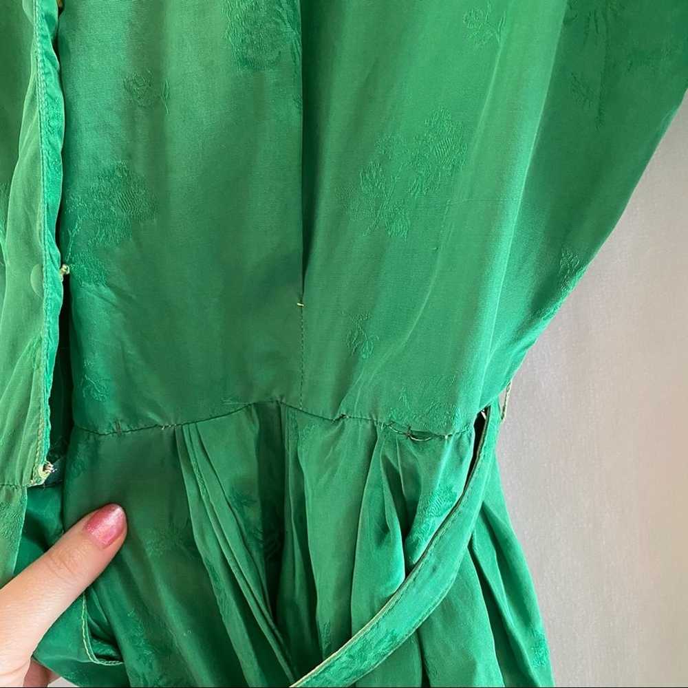 Vintage Green 100% Silk Flare Dress 6 - image 5