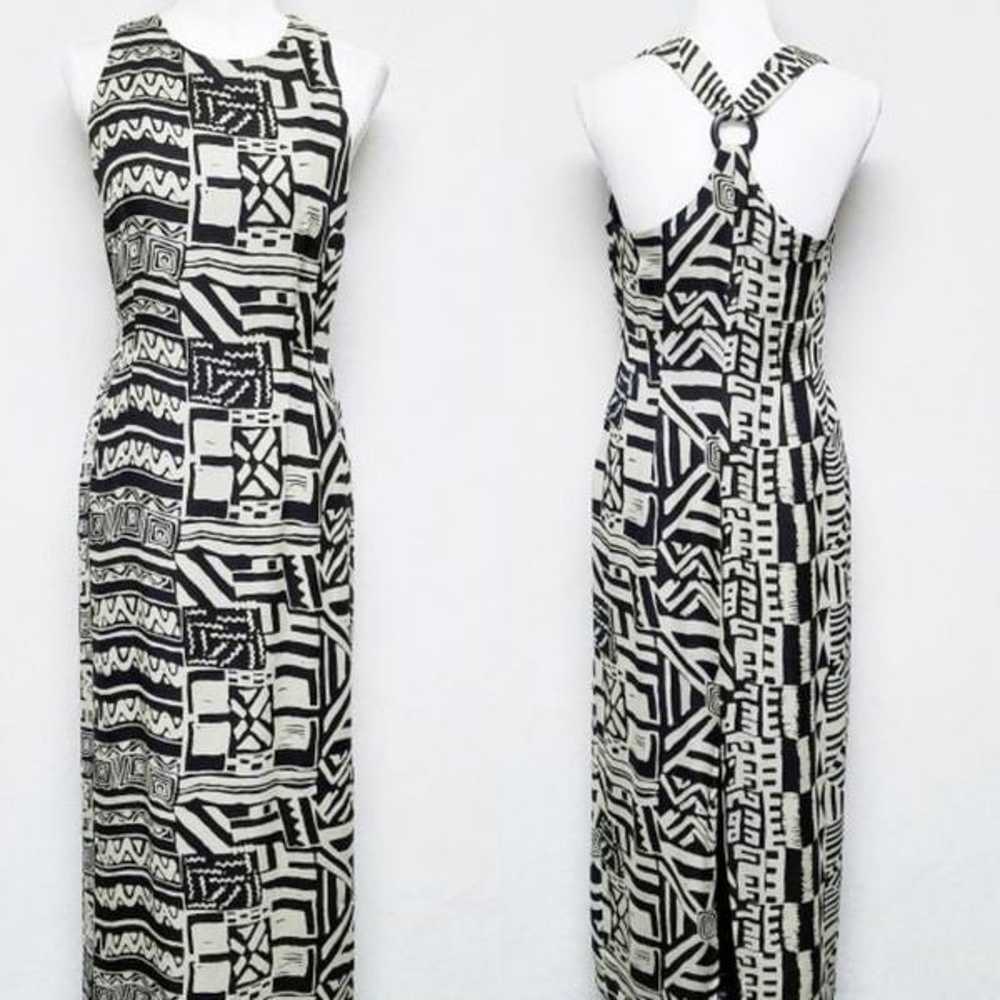 Vintage 80s Donna Morgan Silk Aztec Maxi Dress 6 - image 1