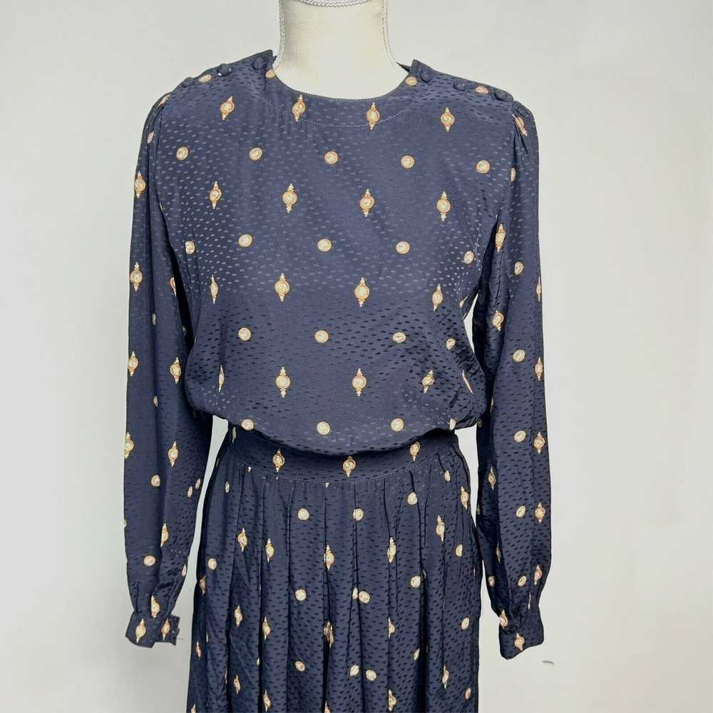 Navy Blue 80s 90s Long Sleeve Maggy London Vintag… - image 1