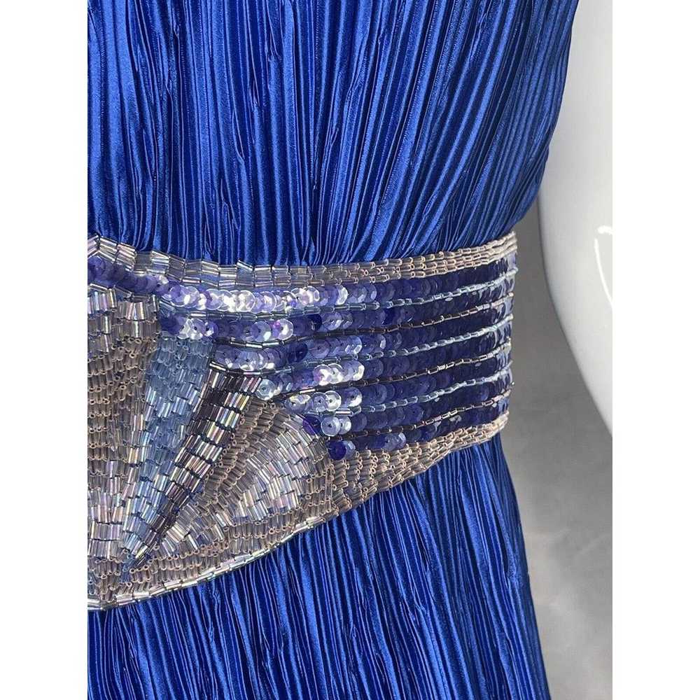 Vintage 1980's Royal Blue Beaded Crinkle Pleated … - image 10