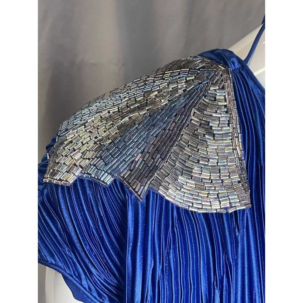 Vintage 1980's Royal Blue Beaded Crinkle Pleated … - image 12