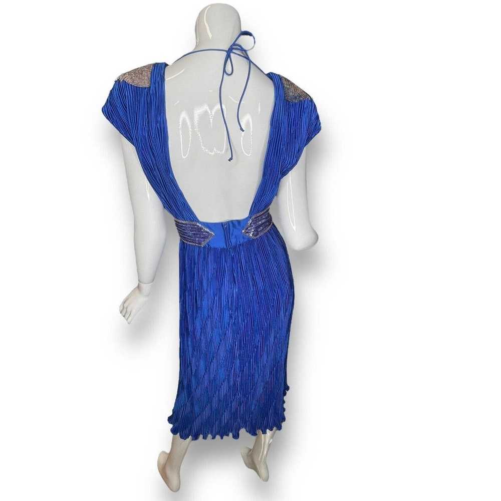 Vintage 1980's Royal Blue Beaded Crinkle Pleated … - image 3