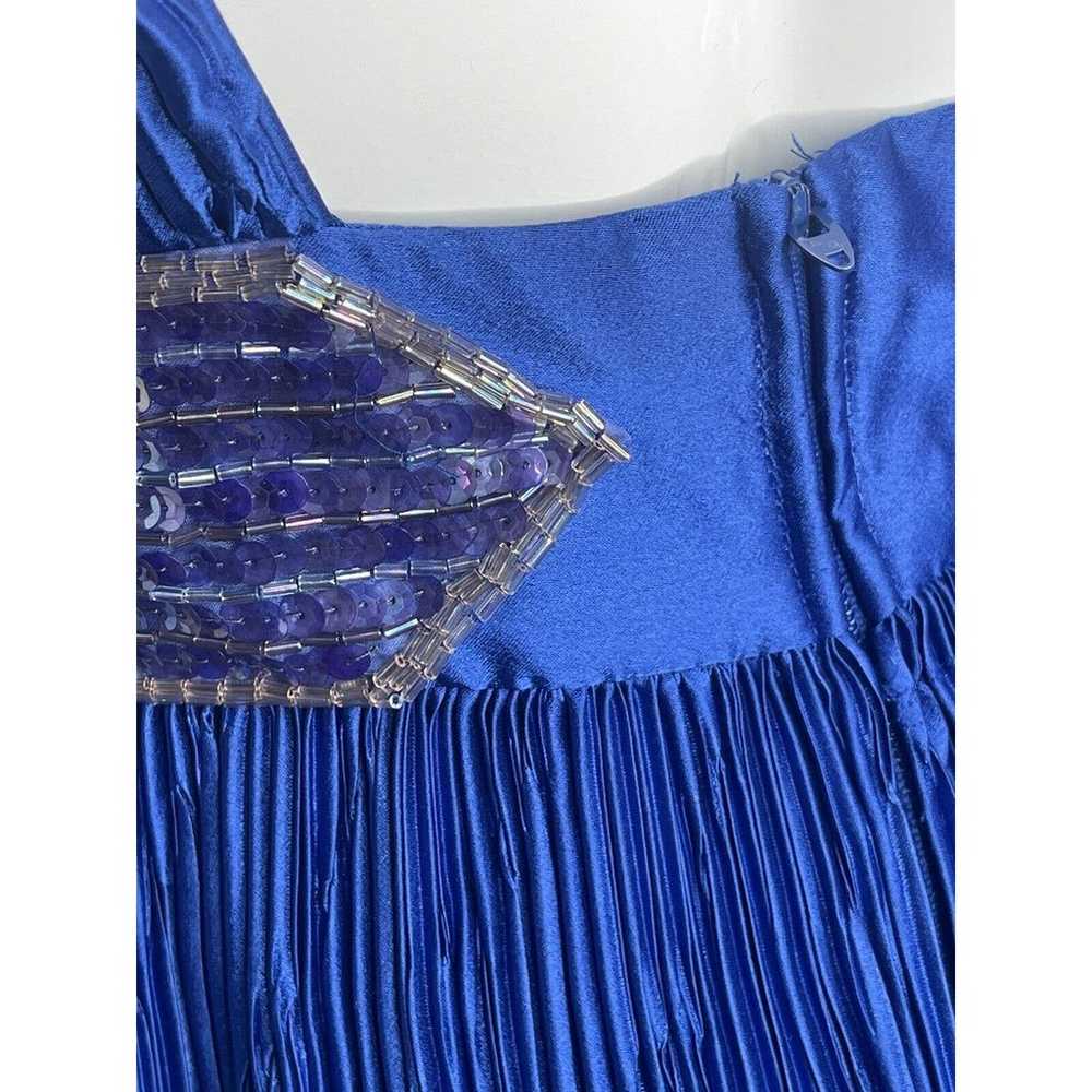 Vintage 1980's Royal Blue Beaded Crinkle Pleated … - image 5