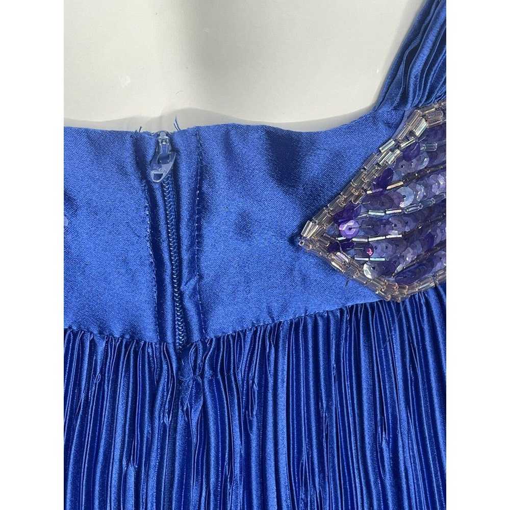 Vintage 1980's Royal Blue Beaded Crinkle Pleated … - image 6