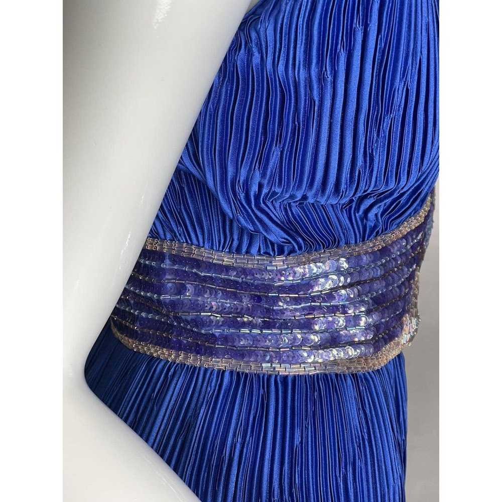 Vintage 1980's Royal Blue Beaded Crinkle Pleated … - image 7