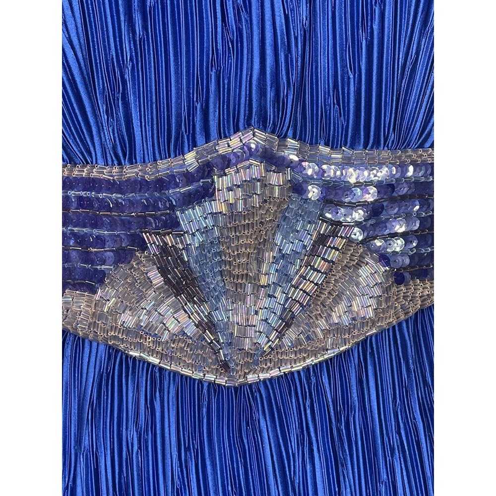 Vintage 1980's Royal Blue Beaded Crinkle Pleated … - image 8