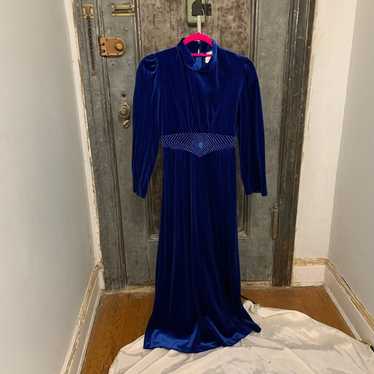 Small  Vintage 60s 70s royal blue velour hostess … - image 1