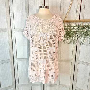 Vintage Handmade Crochet Skull Knitted Pink Dress 