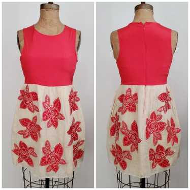 Alice + Olivia Red Cream Floral Applique Dress