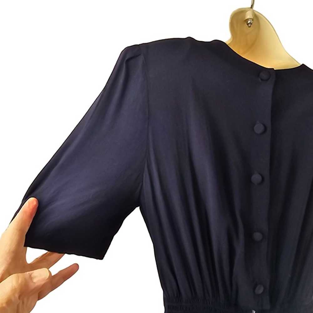 80s R&K Originals 40s Style Dress 6 Navy Blue Pea… - image 11