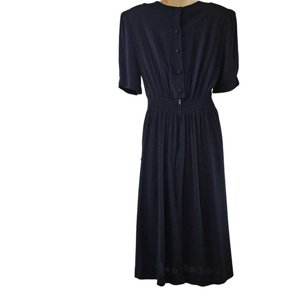 80s R&K Originals 40s Style Dress 6 Navy Blue Pea… - image 2