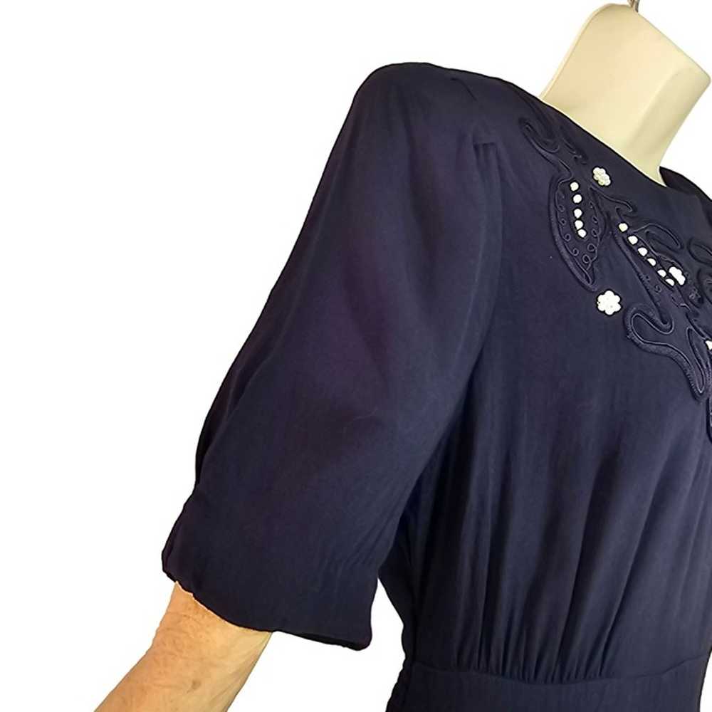 80s R&K Originals 40s Style Dress 6 Navy Blue Pea… - image 7