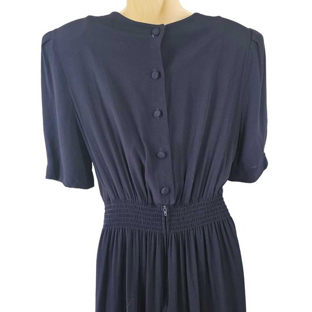 80s R&K Originals 40s Style Dress 6 Navy Blue Pea… - image 8