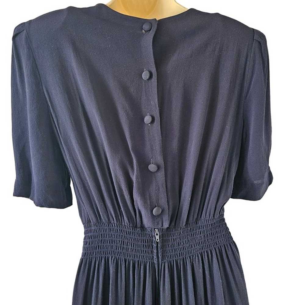 80s R&K Originals 40s Style Dress 6 Navy Blue Pea… - image 9