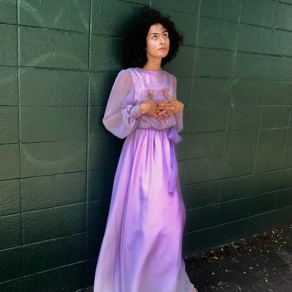 Vintage 70’s Lilac and Silver Maxi Gown - image 2