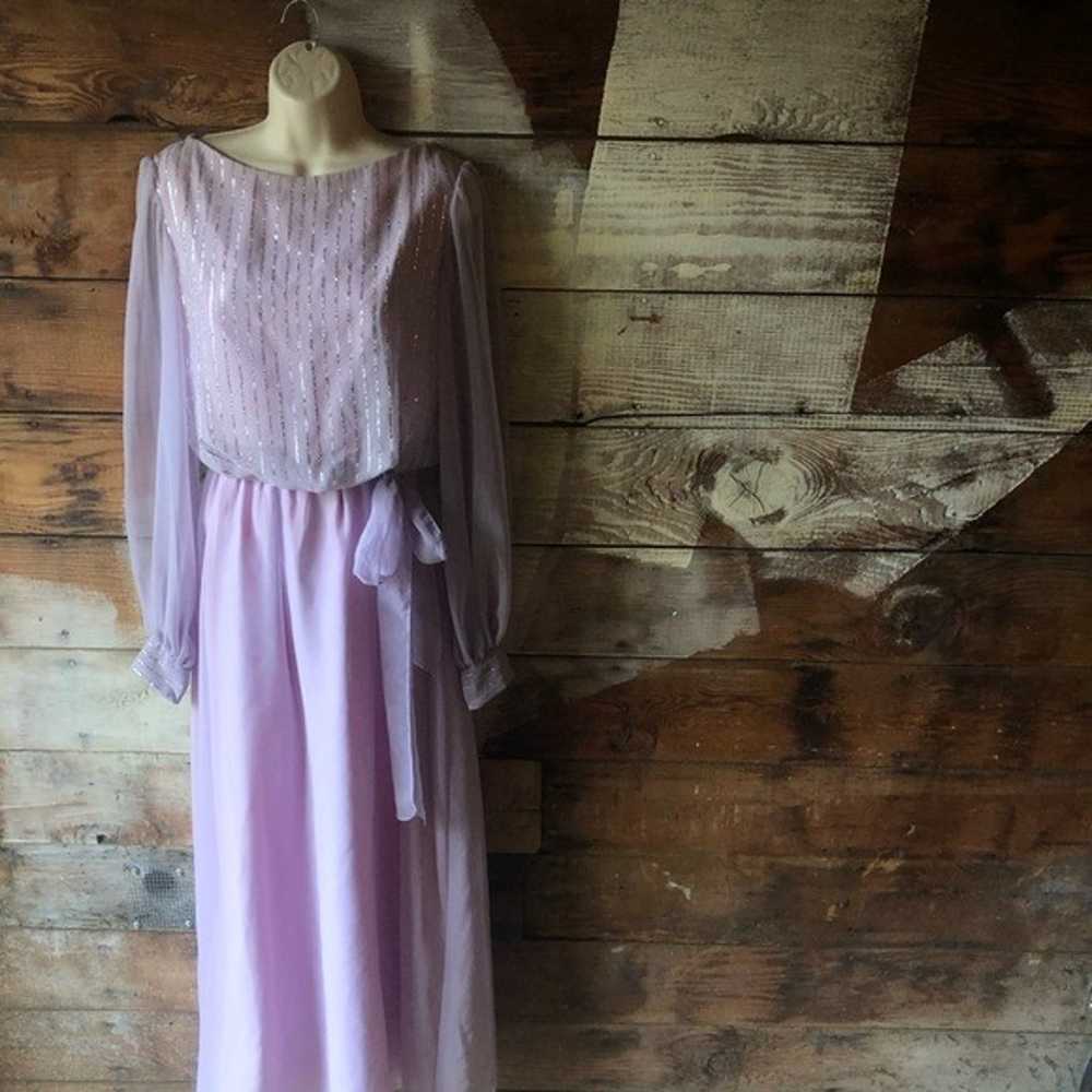 Vintage 70’s Lilac and Silver Maxi Gown - image 4