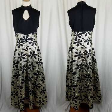 Vintage Black & Gold Metallic Maxi Floral ALine K… - image 1