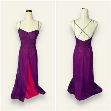 VINTAGE Nadine Y2K Purple Pink Beaded Prom Dress s