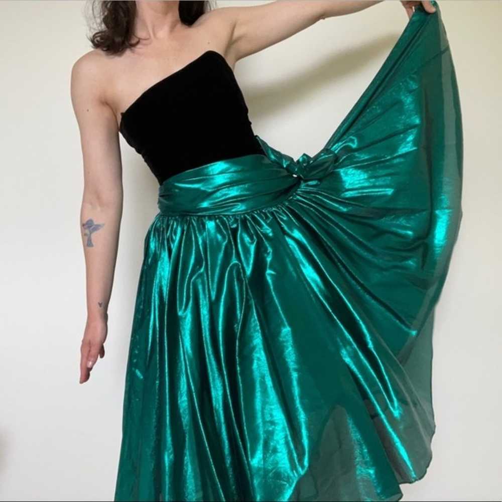 Vintage 80’s Green Metallic Party Prom Dress - image 2