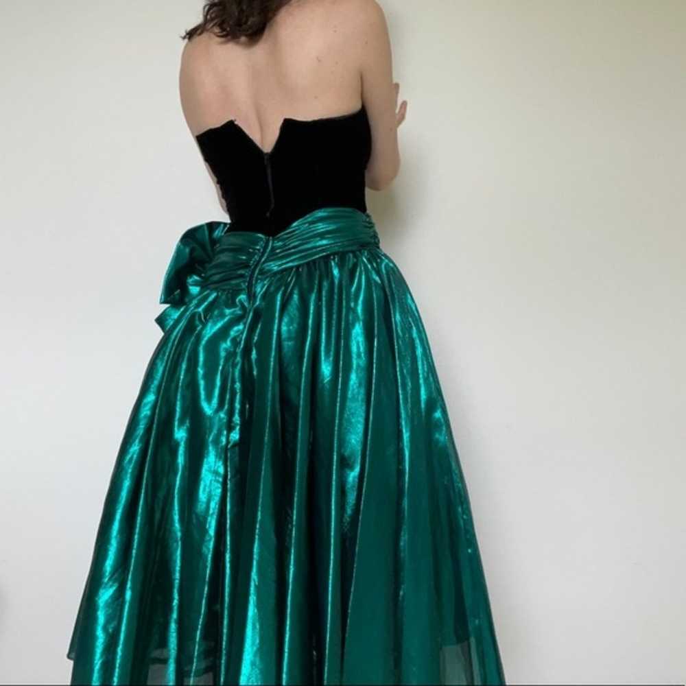 Vintage 80’s Green Metallic Party Prom Dress - image 3