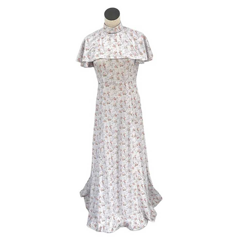 Vintage 1970's Floral Print Draped Cape Maxi Dres… - image 1