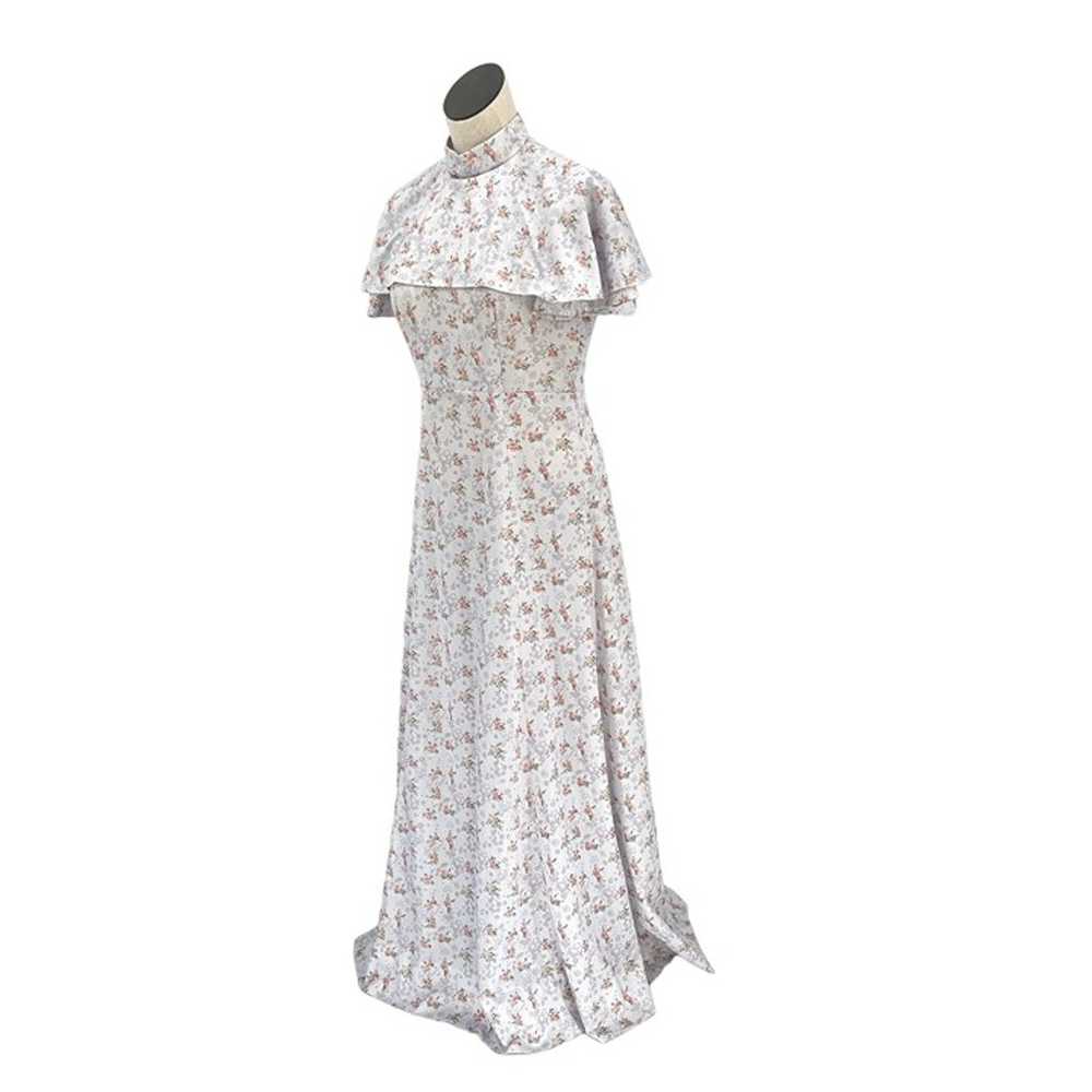 Vintage 1970's Floral Print Draped Cape Maxi Dres… - image 3