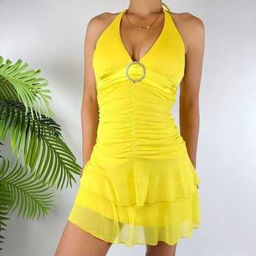 Vintage Y2K Taboo Yellow Fairycore Ruched 2000s H… - image 1