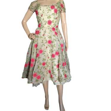 Vintage 50s Hannah Troy Embroidered Organza Party… - image 1