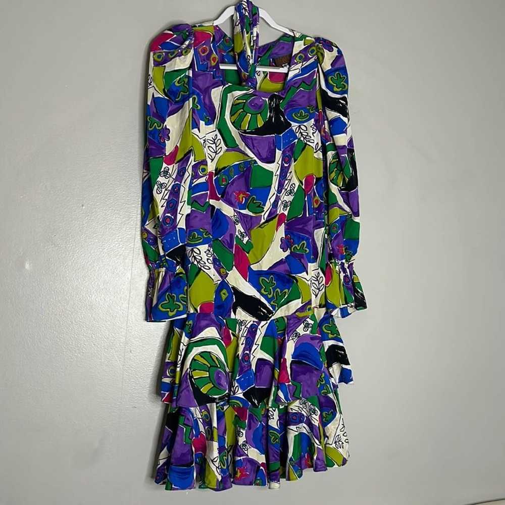 Vintage 80s long sleeve yeah tiered abstract art … - image 2