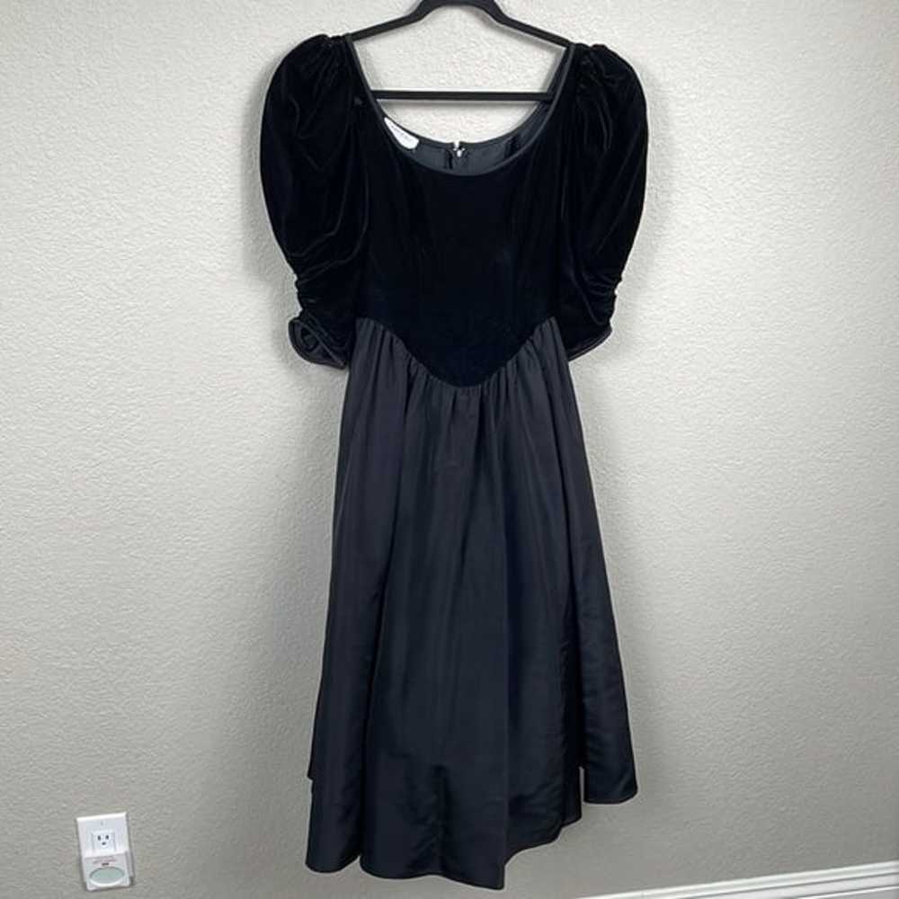 Vintage Gunne Sax Velvet V Bodice Puff Sleeve Party Dress 80s Retro Black