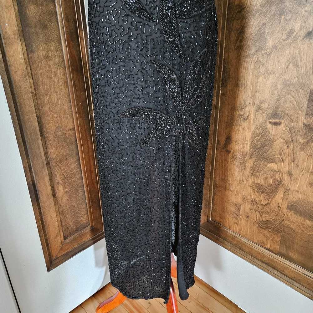 Vintage Black Sheer Overlay Beaded Sheer Silk Bla… - image 3