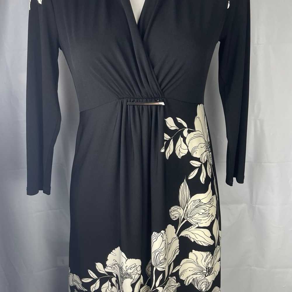 Vintage Donna Morgan Black Floral Desss 3/4 Sleeves Size 4 Beautiful Unlined