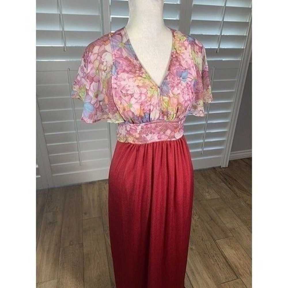 Vtg 70s Roberta California Red Pink Chiffon Flora… - image 11