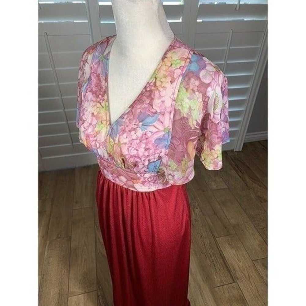 Vtg 70s Roberta California Red Pink Chiffon Flora… - image 12