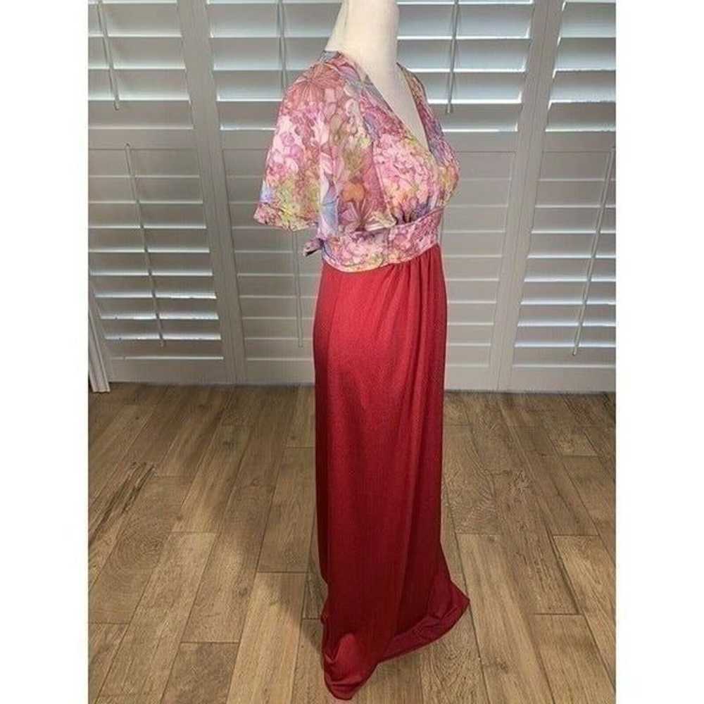 Vtg 70s Roberta California Red Pink Chiffon Flora… - image 2