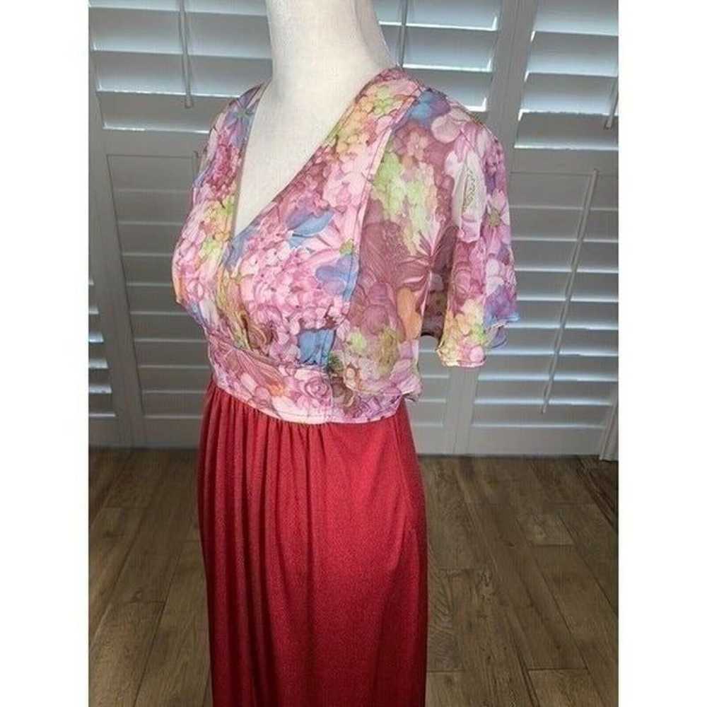 Vtg 70s Roberta California Red Pink Chiffon Flora… - image 3