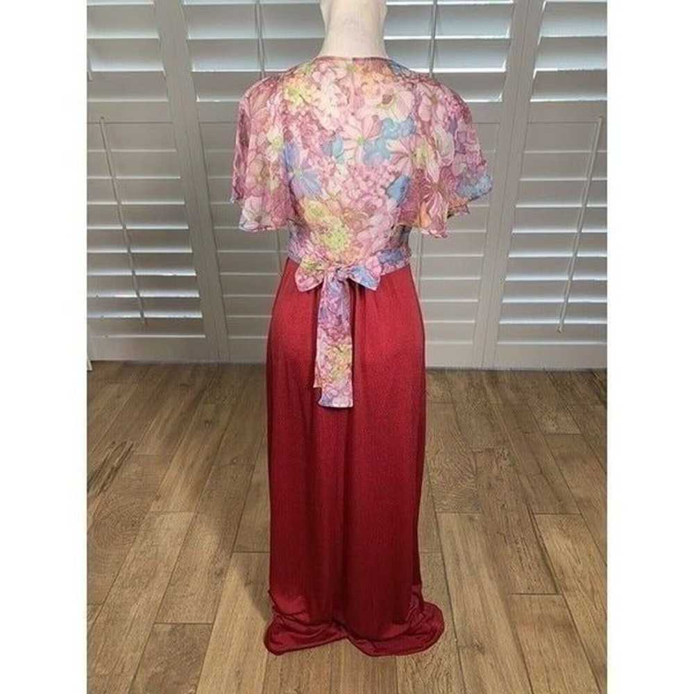 Vtg 70s Roberta California Red Pink Chiffon Flora… - image 4